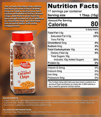 Close-up of Baker's Choice caramel chips showing texture for cookies.