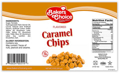 Chips melting in sauce, Baker's Choice caramel chocolate for toppings.