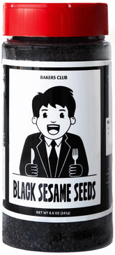 BAKERS CLUB premium black sesame seeds in a glass jar for pantry storage and pourable convenience.