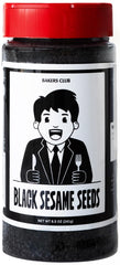 BAKERS CLUB premium black sesame seeds in a glass jar for pantry storage and pourable convenience.