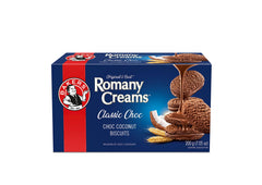 Romany Creams crunchy choc coconut sandwich for a satisfying snack.