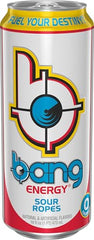 Close-up of Bang Sour Ropes label highlighting zero sugar and EAAs.