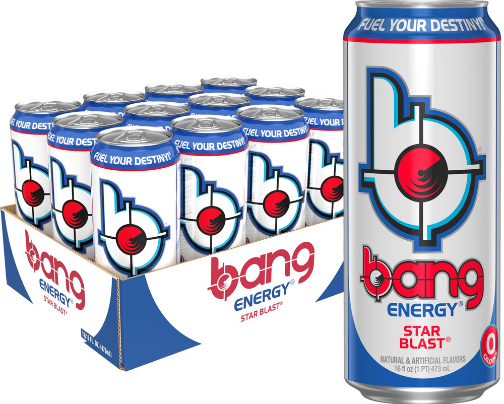 Bang Star Blast can front view offers a sugar-free energy boost for daily tasks.