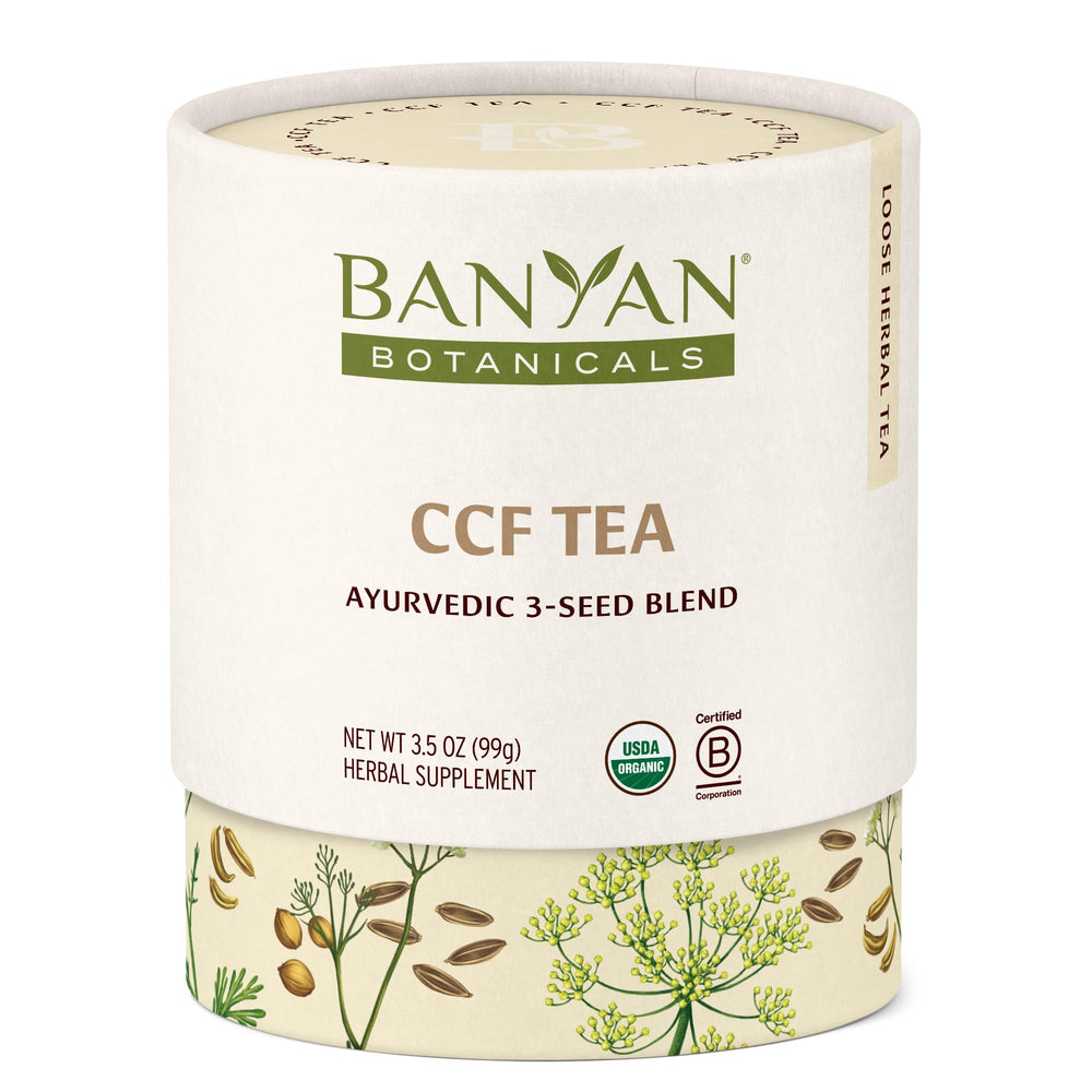Banyan Botanicals CCF Tea packet for daily digestion support.