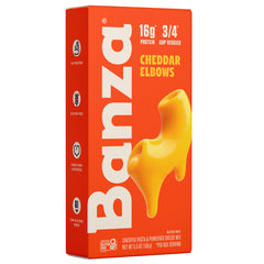 Banza Elbows and Classic Cheddar Mac and Cheese box showing gluten free meal option