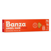 BANZA Angel Hair Chickpea pasta box front highlights premium ingredients and versatility