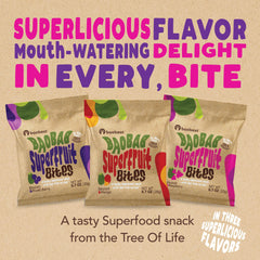 Baobest Superfruit Bites berry bite close-up, tangy citrus flavor appeal.
