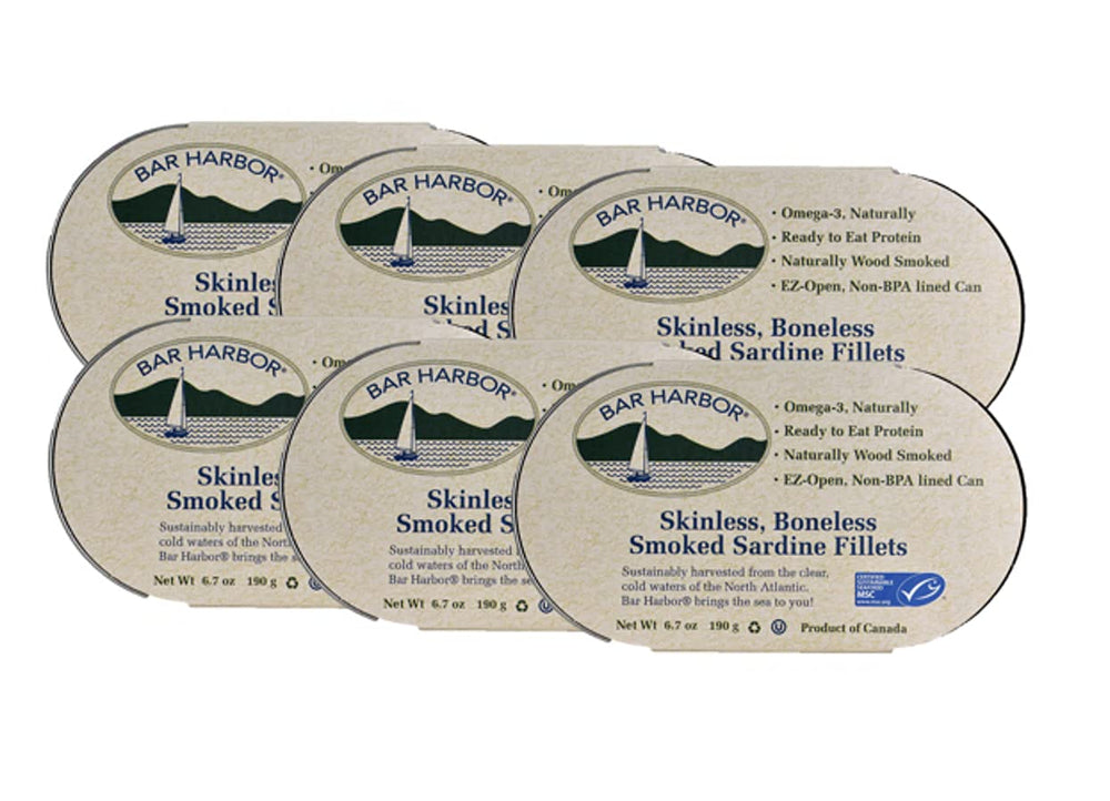 Bar Harbor skinless boneless smoked sardine fillet showing tender texture and clean flavor