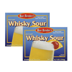 Bar-Tender's Brand whiskey sour mix packets for quick cocktails.