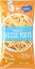 Barbara's Bakery Original Cheese Puffs individual puffs on plate, golden and crisp