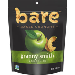 Bare Baked Crunchy Apple Chips Granny Smith slices in bag, gluten-free snack option