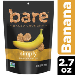 Bare Baked Crunchy Banana Chips gluten-free label emphasizes safe ingredient choices.