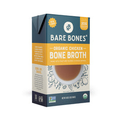 Bare Bones Organic Chicken Bone Broth 16oz bottle, rich flavor for soups and sipping