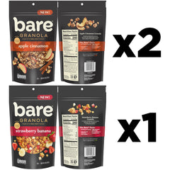 Bare Granola Variety Pack packaging showcases gluten-free, whole-grain appeal.