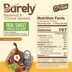Barely Hazelnut & Cocoa Spread jar spread on toast highlights creamy texture with low sugar.