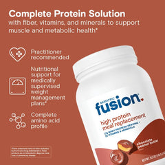Bariatric Fusion meal replacement tub label detail; complete amino acids visible.