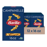Barilla Campanelle pasta box 16 oz, pantry-ready 12-pack.