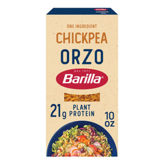 Barilla Chickpea Orzo pack-8 box showing a gluten-free pasta option for meals