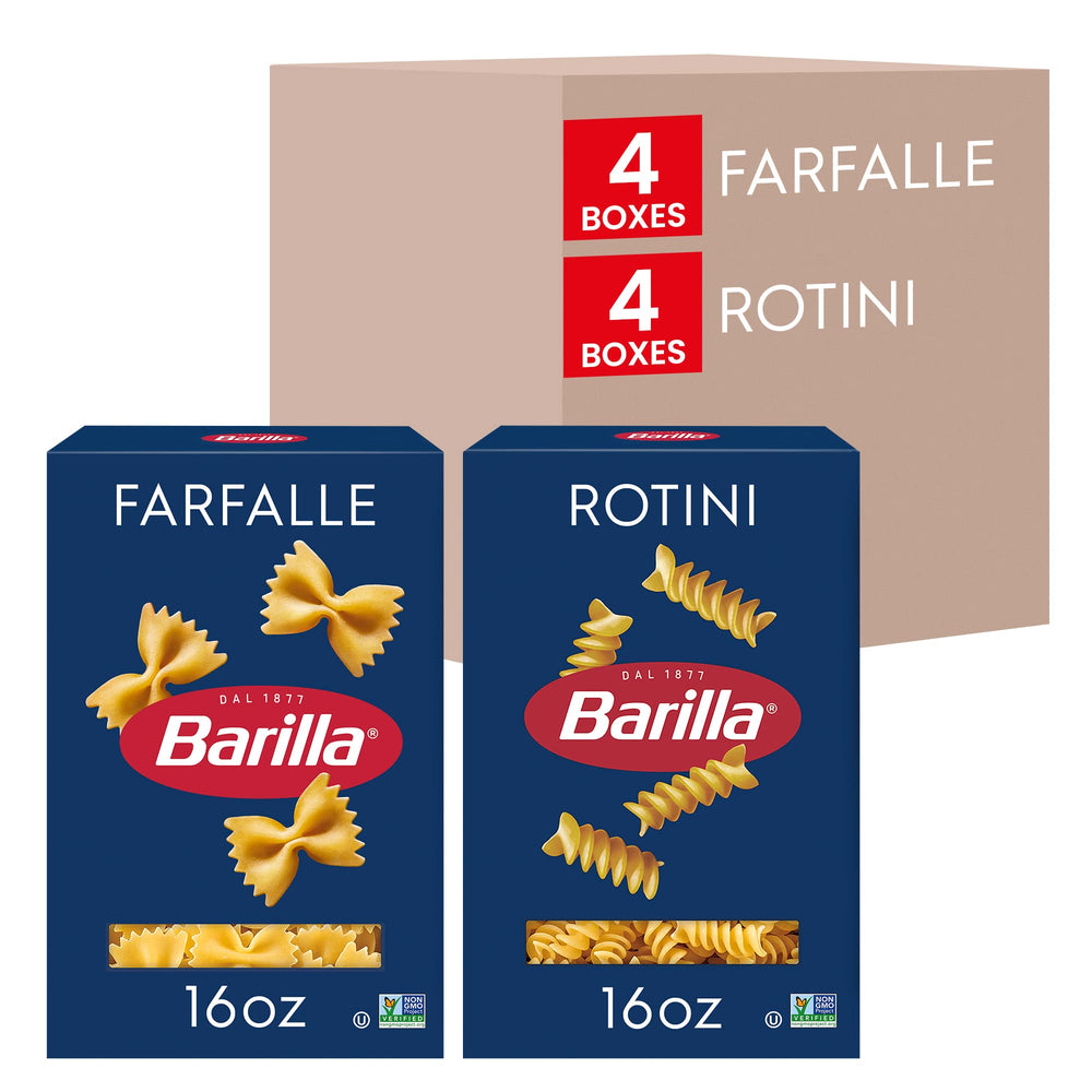 Barilla farfalle pasta box front showing authentic shape and al dente potential.