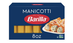 Barilla Manicotti box front shows premium durum wheat for al dente results