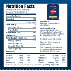 Close-up of Barilla Pastina showing 100% durum wheat quality
