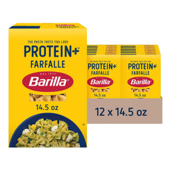 Barilla Protein+ Farfalle box highlighting plant-based protein for family meals