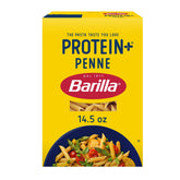 Barilla Protein+ Penne Pasta box front highlighting protein-rich pasta