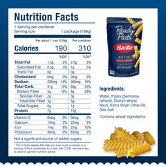 Barilla Ready Pasta Rotini pouch opened showing convenient packaging.