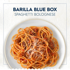 Barilla spaghetti pasta eight-pack on shelf for pantry stocking.