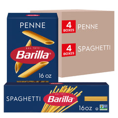 Barilla variety pack front box showing penne and spaghetti for family meals.