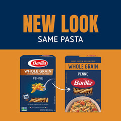 Barilla Whole Grain Penne cooked al dente, steaming with sauce ready plates