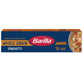 Barilla Whole Grain Spaghetti pasta box, highlighting a fiber-forward option for meals