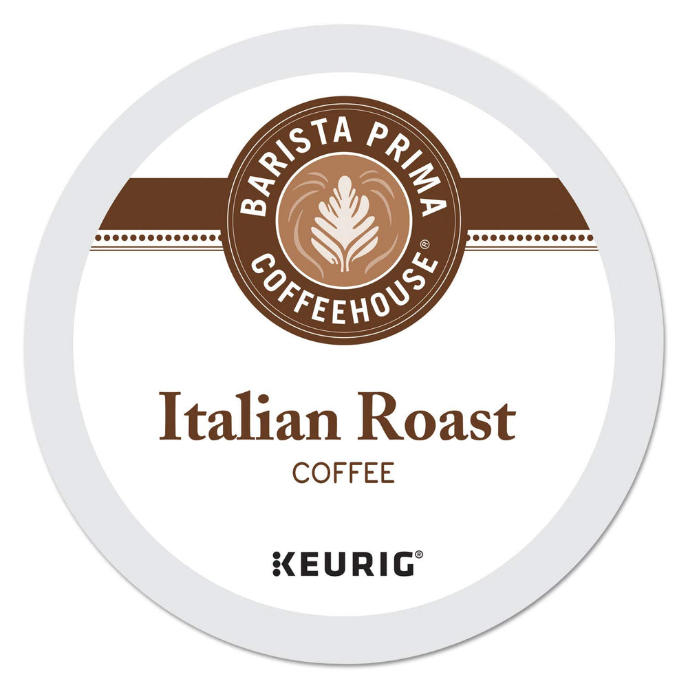 Barista Prima Coffeehouse Italian Roast K-Cup packaging variation for Keurig brews, delivering bold flavor.