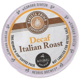 Barista Prima Decaf Italian Roast packaging closeup showing 48 K-Cups for easy brewing