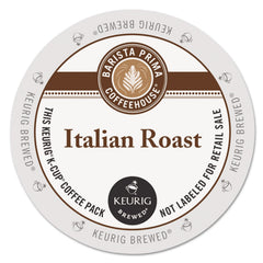 Barista Prima Italian Roast K-Cups in front packaging, ideal for a bold morning brew.
