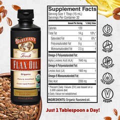 Barlean's flaxseed oil pouring demonstrates easy daily use in meals.