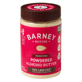 Barney Butter Powdered Almond Butter jar closeup, showcasing unsweetened, single-ingredient protein boost.