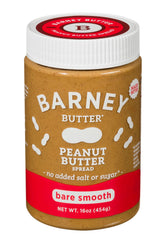 Barney Butter Smooth Peanut Butter jar showing creamy texture for easy spreading.