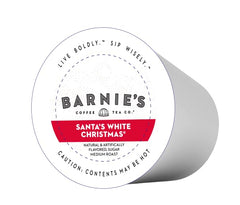 Barnie's Santa's White Christmas pods in box ready for Keurig brewers