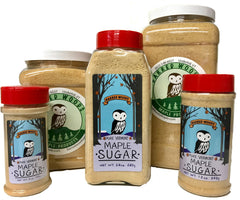 Barred Woods maple sugar packaging shows 3 lb jar ready for kitchen pantry