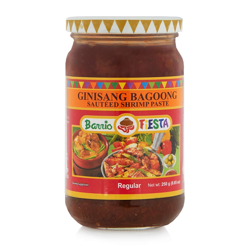 Barrio Fiesta Ginisang Bagoong bottle highlights ready-to-use flavor base for quick sautéed dishes.