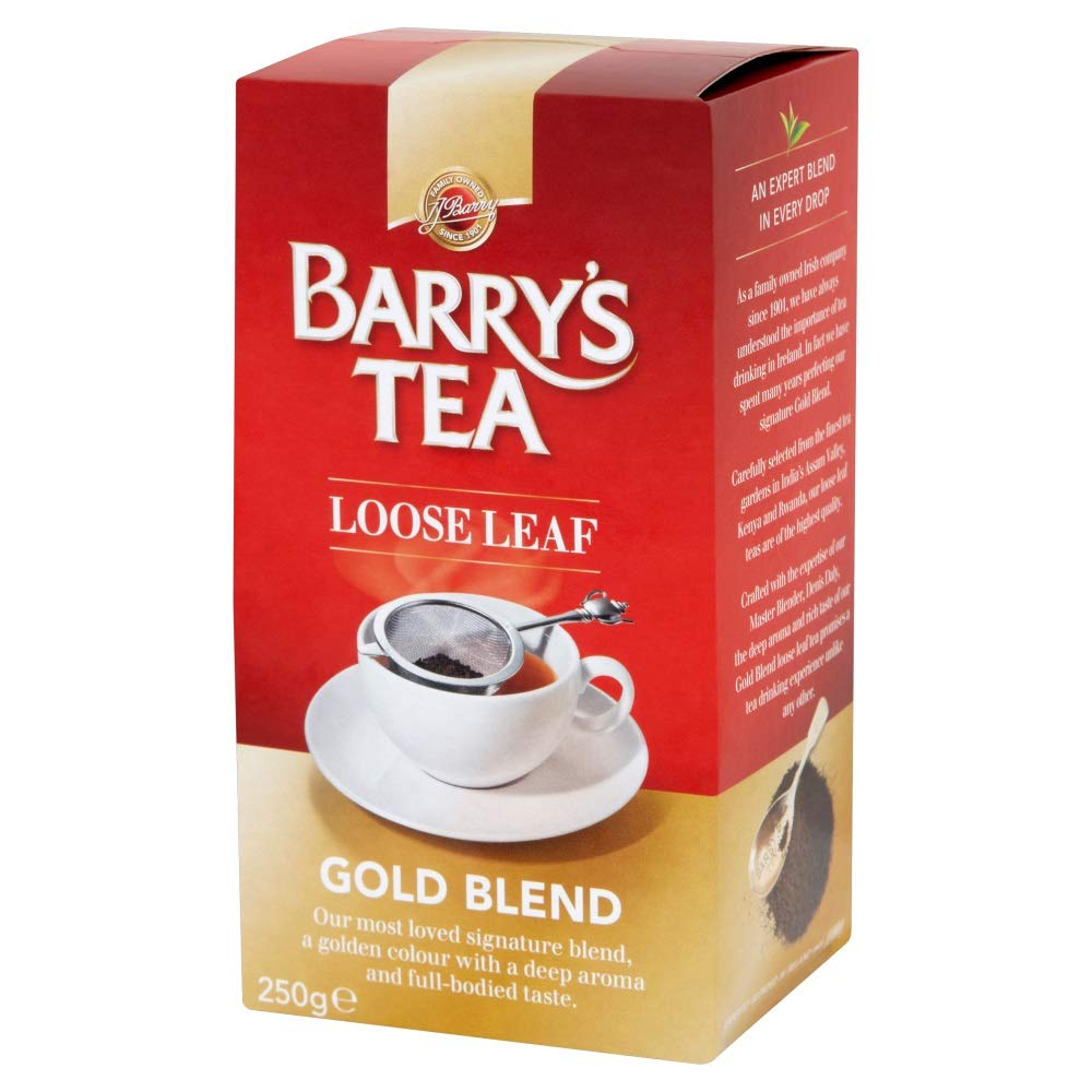 Barry's Gold Blend loose leaf tea in a cup with a bright golden infusion and refreshing aroma.
