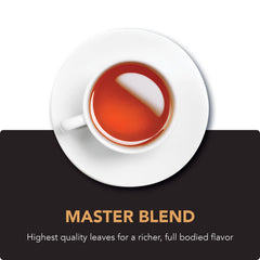 Steaming cup of Barry's Tea Master Blend with a fragrant aroma.