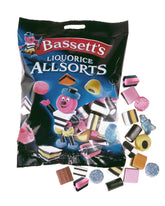 Bassett's Liquorice Allsorts pack front shows colorful, gift-ready confections.