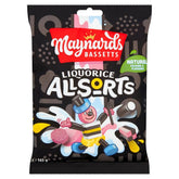 Bassett's Liquorice Allsorts pack front with colorful candies, ideal for sharing.
