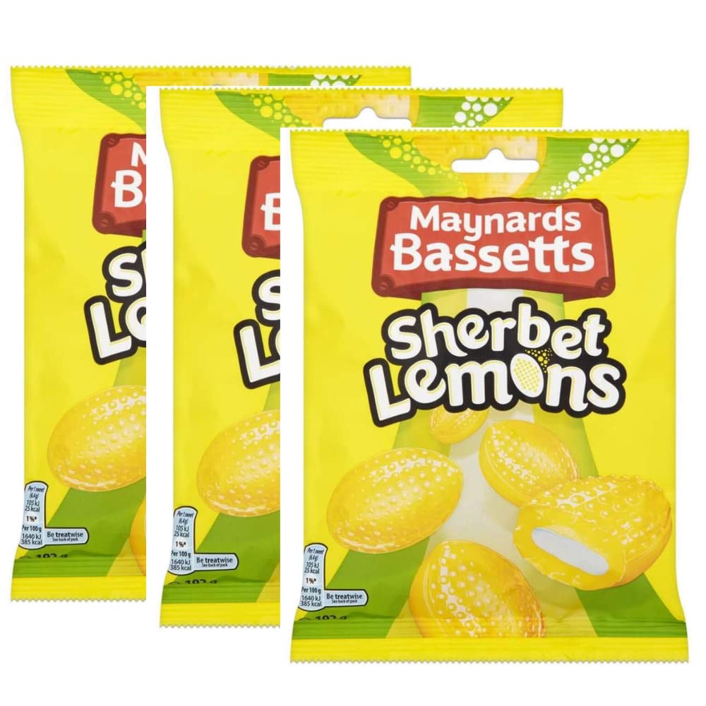 Bassett's Sherbet Lemons 192g 3-pack front view, fizzy center enhances refreshment