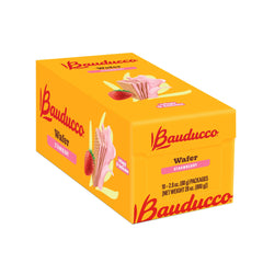 Bauducco strawberry wafer cookies 10-pack packaging for easy sharing and on-the-go snacking.
