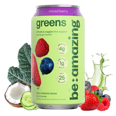 Be Amazing Greens Drink can in Mixed Berry flavor for a refreshing, low-sugar boost