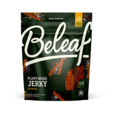 BE LEAF Original jerky pack close-up highlighting savory plant-based texture and protein appeal.