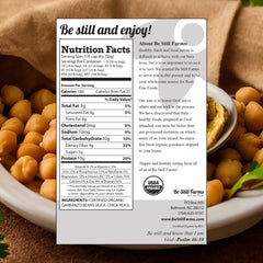Be Still Farms garbanzo beans ideal for homemade hummus and Mediterranean dishes.